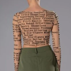 BOW DOWN MESH LONG SLEEVE TOP -helmut shop bow down mesh long sleeve top beige multi 6 6