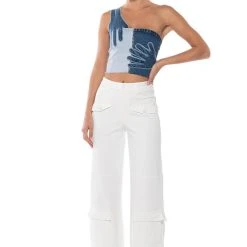 BREAKING CHAINS TWO TONED DENIM TOP -helmut shop breaking chains two toned denim top dark blue 2 2