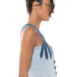 BREAKING CHAINS TWO TONED DENIM TOP -helmut shop breaking chains two toned denim top dark blue 3 3