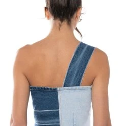 BREAKING CHAINS TWO TONED DENIM TOP -helmut shop breaking chains two toned denim top dark blue 5 5