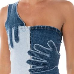 BREAKING CHAINS TWO TONED DENIM TOP -helmut shop breaking chains two toned denim top dark blue 6 6