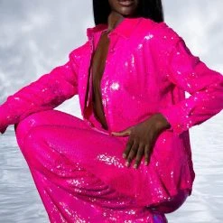 BRIGHT BRIGHT PINK SEQUIN SHIRT -helmut shop bright bright pink sequin shirt fuchsia 2 2 c1