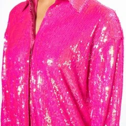 BRIGHT BRIGHT PINK SEQUIN SHIRT -helmut shop bright bright pink sequin shirt fuchsia 6 6