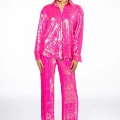 BRIGHT BRIGHT PINK SEQUIN SHIRT -helmut shop bright bright pink sequin shirt fuchsia 7 7