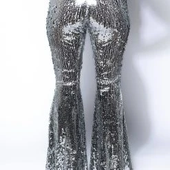 BRIGHTNESS SEQUIN FLARE PANT IN SILVER -helmut shop brightness sequin flare pant in silver silver 6 6