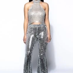 BRIGHTNESS SEQUIN FLARE PANT IN SILVER -helmut shop brightness sequin flare pant in silver silver 8 8