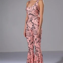 BRING THE FUNK PRINTED FLARED JUMPSUIT -helmut shop bring the funk printed flared jumpsuit pink multi 2 2