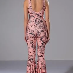 BRING THE FUNK PRINTED FLARED JUMPSUIT -helmut shop bring the funk printed flared jumpsuit pink multi 4 4