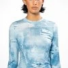 ITS THE DENIM FOR ME MOCK NECK TOP -helmut shop britt denim look mesh top blue multi 1 1