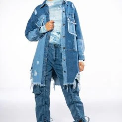 ITS THE DENIM FOR ME MOCK NECK TOP -helmut shop britt denim look mesh top blue multi 4 4