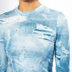 ITS THE DENIM FOR ME MOCK NECK TOP -helmut shop britt denim look mesh top blue multi 8 8