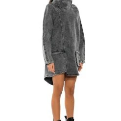 BROOKLYN MOCK NECK DENIM SHIFT DRESS -helmut shop brooklyn mock neck denim shift dress grey 4 4