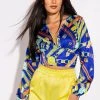 BRUNCH QUEEN DEEP V BUTTON UP BLOUSE -helmut shop brunch queen deep v button up blouse blue multi 1 1