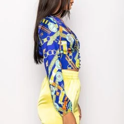 BRUNCH QUEEN DEEP V BUTTON UP BLOUSE -helmut shop brunch queen deep v button up blouse blue multi 4 4