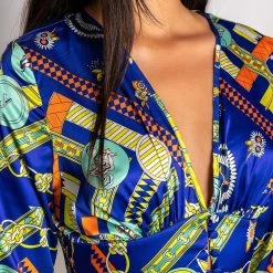 BRUNCH QUEEN DEEP V BUTTON UP BLOUSE -helmut shop brunch queen deep v button up blouse blue multi 6 6