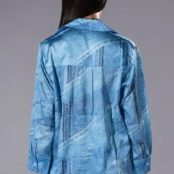 CALL IT WHAT YOU WANT DENIM PRINT BUTTON DOWN AND WRAP SKIRT SET -helmut shop call it what you want denim print button down and wrap skirt set blue 10 10