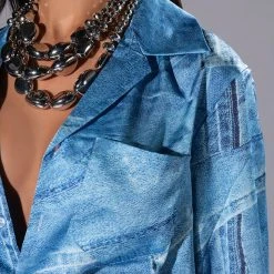 CALL IT WHAT YOU WANT DENIM PRINT BUTTON DOWN AND WRAP SKIRT SET -helmut shop call it what you want denim print button down and wrap skirt set blue 12 12