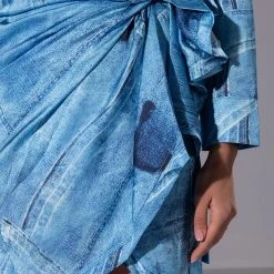 CALL IT WHAT YOU WANT DENIM PRINT BUTTON DOWN AND WRAP SKIRT SET -helmut shop call it what you want denim print button down and wrap skirt set blue 13 13