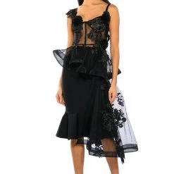 CAMILLA FLORAL EMBROIDERED HIGH LOW PEPLUM TOP