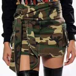 CADET CUTIE CAMO MINI SKIRT WITH SASH -helmut shop camouflage print mini skirt green camo 2 2