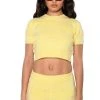 CARISSA COZY KNIT SHORT SLEEVE TOP -helmut shop carissa cozy knit short sleeve top light yellow 1 1