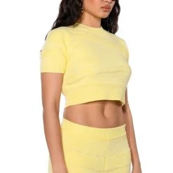 CARISSA COZY KNIT SHORT SLEEVE TOP -helmut shop carissa cozy knit short sleeve top light yellow 2 2
