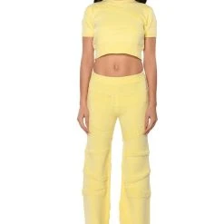 CARISSA COZY KNIT SHORT SLEEVE TOP -helmut shop carissa cozy knit short sleeve top light yellow 3 3