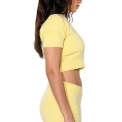 CARISSA COZY KNIT SHORT SLEEVE TOP -helmut shop carissa cozy knit short sleeve top light yellow 5 5