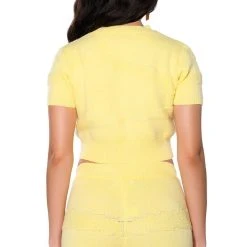 CARISSA COZY KNIT SHORT SLEEVE TOP -helmut shop carissa cozy knit short sleeve top light yellow 6 6