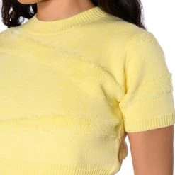 CARISSA COZY KNIT SHORT SLEEVE TOP -helmut shop carissa cozy knit short sleeve top light yellow 7 7