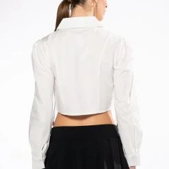 CARRIED AWAY RUCHED CROP ZIPPER BLOUSE -helmut shop carried away cropped button down top white 7 7