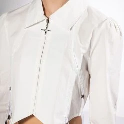 CARRIED AWAY RUCHED CROP ZIPPER BLOUSE -helmut shop carried away cropped button down top white 8 8