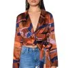 CASABLANCA SATIN PRINTED BLOUSE -helmut shop casablanca satin printed blouse brown multi 1 1