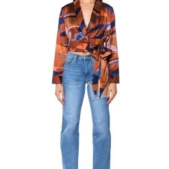 CASABLANCA SATIN PRINTED BLOUSE -helmut shop casablanca satin printed blouse brown multi 3 3