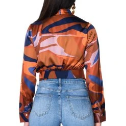 CASABLANCA SATIN PRINTED BLOUSE -helmut shop casablanca satin printed blouse brown multi 5 5