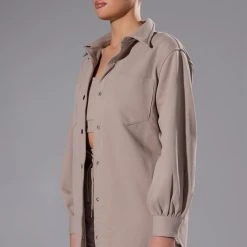 CASUAL CASEY BUTTON DOWN SWEATSHIRT -helmut shop casual casey button down sweatshirt taupe 2 2