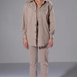 CASUAL CASEY BUTTON DOWN SWEATSHIRT -helmut shop casual casey button down sweatshirt taupe 3 3