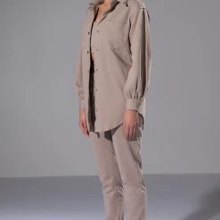 CASUAL CASEY BUTTON DOWN SWEATSHIRT -helmut shop casual casey button down sweatshirt taupe 4 4