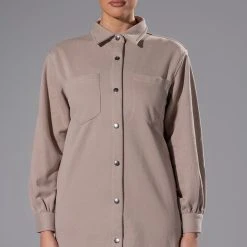 CASUAL CASEY BUTTON DOWN SWEATSHIRT -helmut shop casual casey button down sweatshirt taupe 5 5