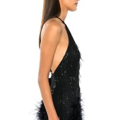 CAT'S MEOW SEQUIN FRINGE FEATHER TRIM ROMPER -helmut shop cats meow sequin fringe feather trim romper black 4 4 c1