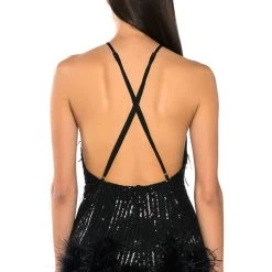 CAT'S MEOW SEQUIN FRINGE FEATHER TRIM ROMPER -helmut shop cats meow sequin fringe feather trim romper black 5 5 c1