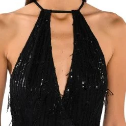 CAT'S MEOW SEQUIN FRINGE FEATHER TRIM ROMPER -helmut shop cats meow sequin fringe feather trim romper black 6 6 c1