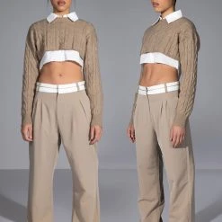 CERTIFIED BOSS WIDE LEG TROUSER -helmut shop certified boss wide leg trouser beige 4 4