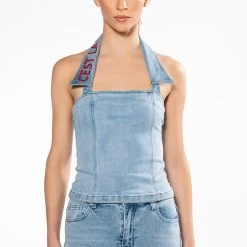 C'EST LA VIE DENIM TOP -helmut shop cest la vie denim top light blue denim 4 4 c1 c1 c1 c1