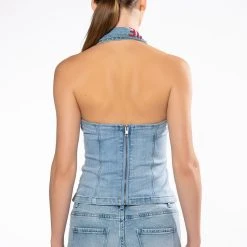 C'EST LA VIE DENIM TOP -helmut shop cest la vie denim top light blue denim 7 7 c1 c1 c1 c1