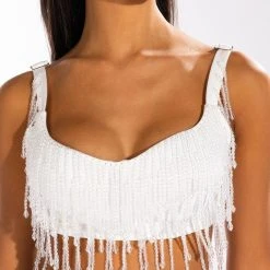 CHA CHA SLIDE BEADED CROP TOP -helmut shop cha cha slide beaded crop top white 6 6