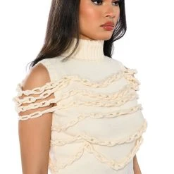 CHAIN LINK DETAIL SLEEVELESS TURTLENECK SWEATER -helmut shop chain link detail sleeveless turtleneck sweater ivory 2 2