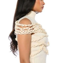 CHAIN LINK DETAIL SLEEVELESS TURTLENECK SWEATER -helmut shop chain link detail sleeveless turtleneck sweater ivory 5 5