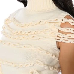 CHAIN LINK DETAIL SLEEVELESS TURTLENECK SWEATER -helmut shop chain link detail sleeveless turtleneck sweater ivory 7 7