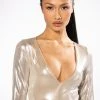 CHAMPAGNE SHOWERS METALLIC BODYSUIT -helmut shop champagne showers metallic bodysuit champagne 1 1